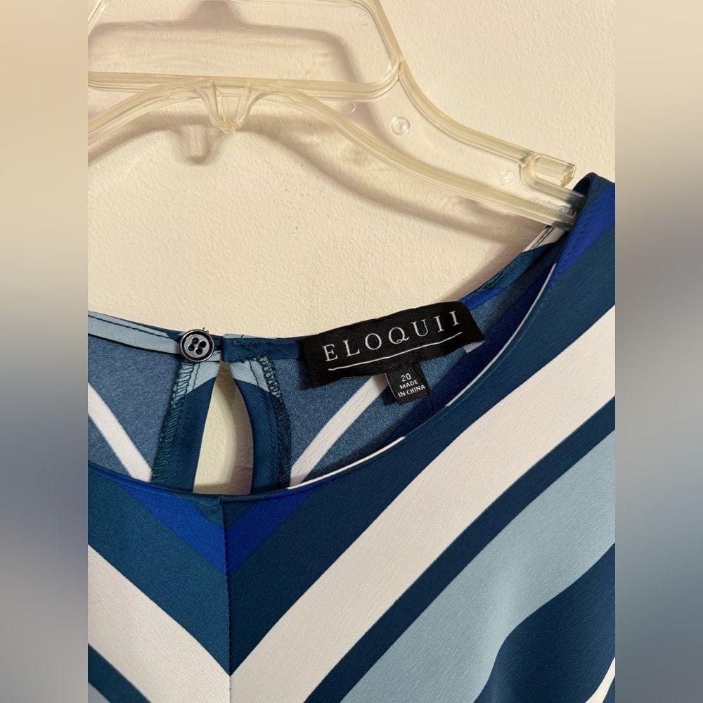 Eloquii Navy Blue White Green Striped Chevron Tie Waist Midi Dress size 20 - Picture 2 of 4